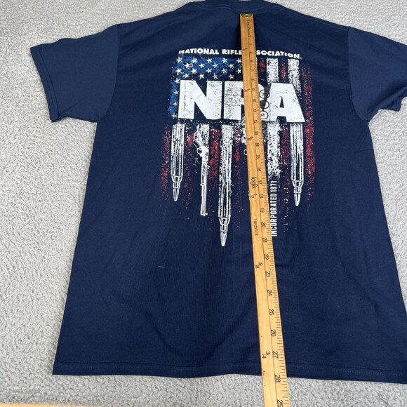 NRA T Shirt Mens Medium American Flag Navy Blue 2nd Amendment Guns Hunting - Picture 9 of 12